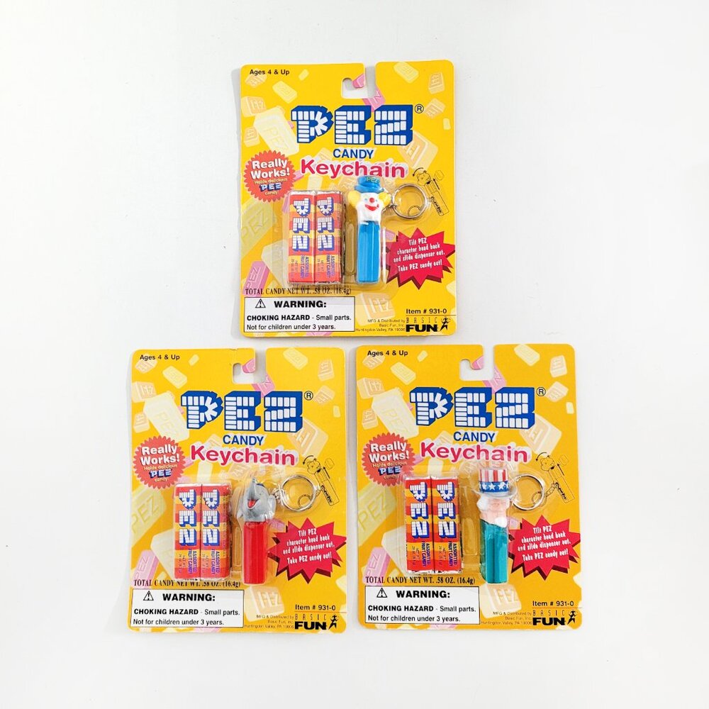 Lot of 3 Basic Fun Vintage 1998 Pez Candy Keychains  - NEW SEALED